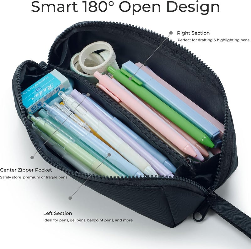 Ralnitote Store Large Pencil Case with 180° Open Design, Big Capacity Pen Bag for Girls & Boys, Aesthetic & Cute Pencil Pouch for School, Office, Makeup & Tech Accessories-Black - Image 2